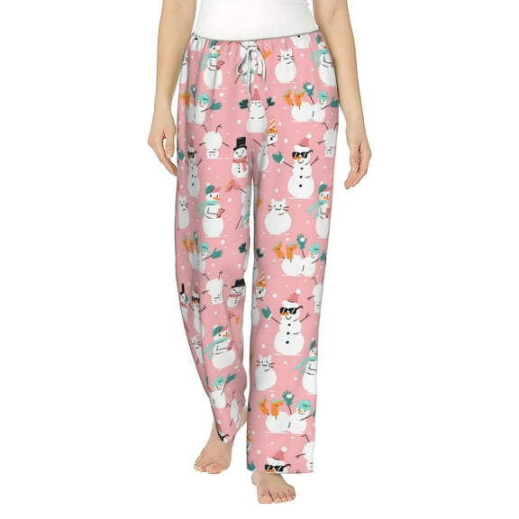 Bixox Women's Cute Pink Snowman Cat Patterned Pajama Pants Loungewear