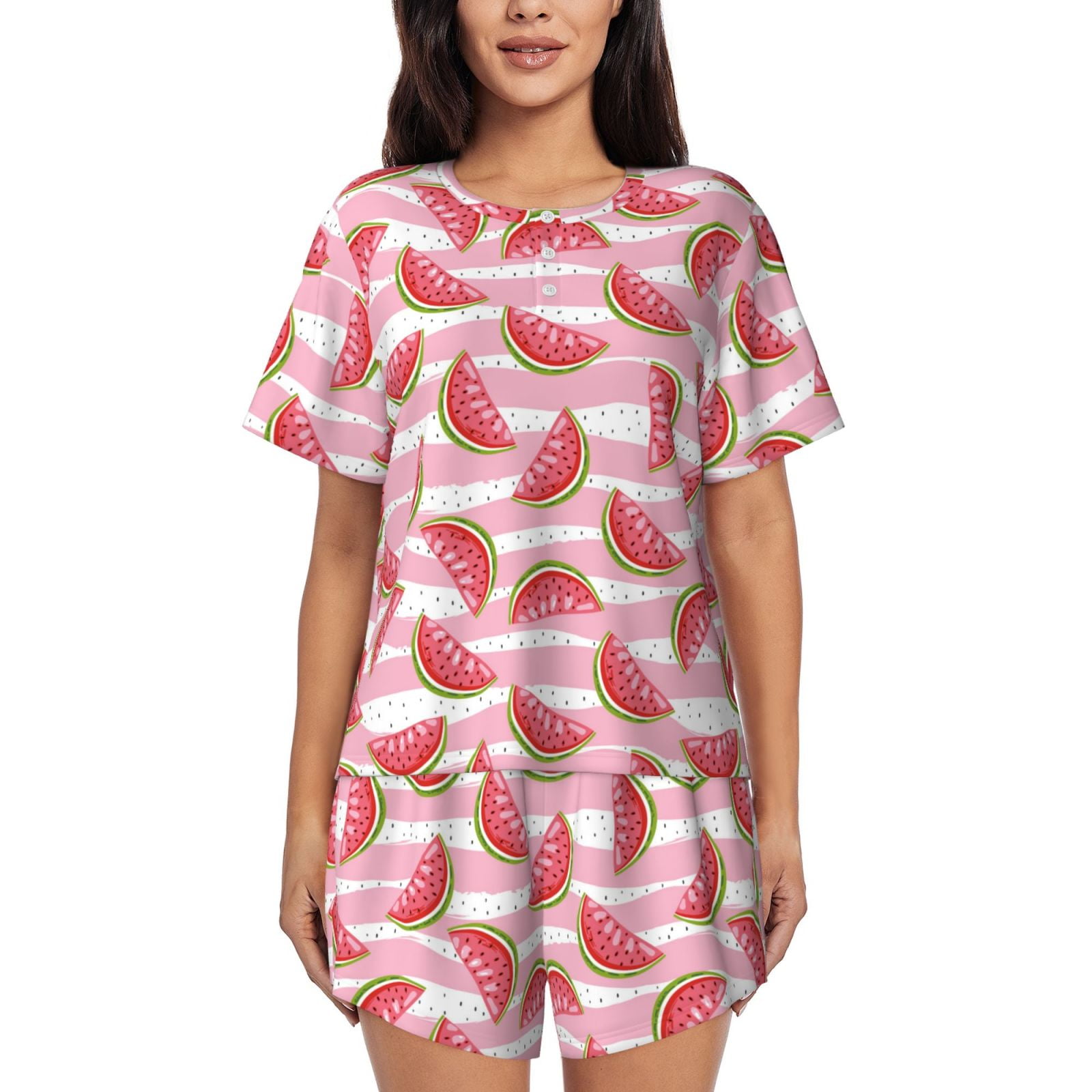 Bixox Women's Cute Watermelon Printed Pajama Set 2 Piece Lounge Set Top
