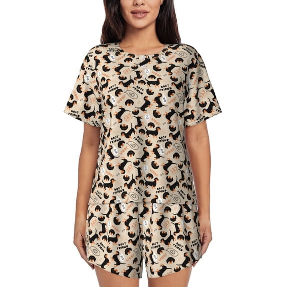 Bixox Women's Dachshund Dog Puppy Printed Pajama Set 2 Piece Lounge Set Top and Shorts Soft Pajamas, Shorts with Pockets