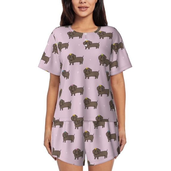 Bixox Women's Dachshund Dog Puppy Printed Pajama Set 2 Piece Lounge Set Top and Shorts Soft Pajamas, Shorts with Pockets