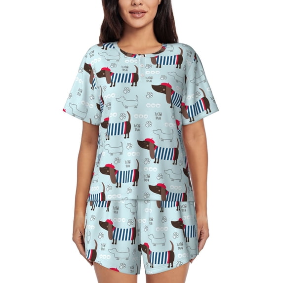 Bixox Women's Dachshund Dog Puppy Printed Pajama Set 2 Piece Lounge Set Top and Shorts Soft Pajamas, Shorts with Pockets