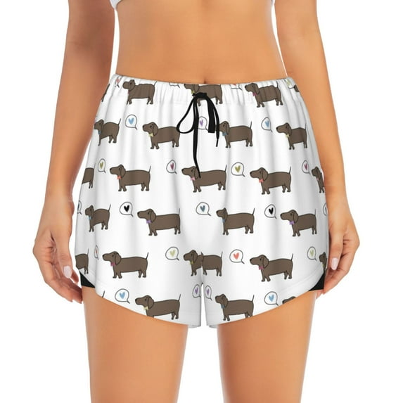 Bixox Women's Dachshund Dog Puppy pattern 2 in 1 Running Shorts - Lightweight Athletic Workout Gym Yoga Shorts Liner with Pockets - Large