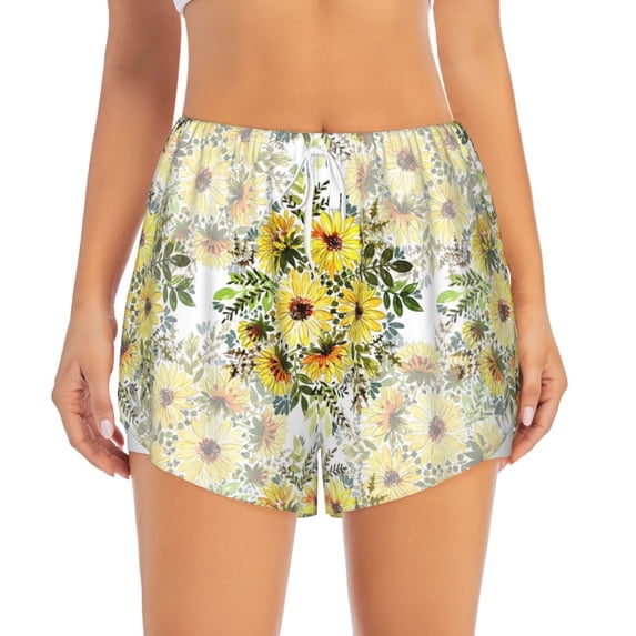 Bixox Women's Daisies And Wildflowers pattern 2 in 1 Running Shorts - Lightweight Athletic Workout Gym Yoga Shorts Liner with Pockets - Medium