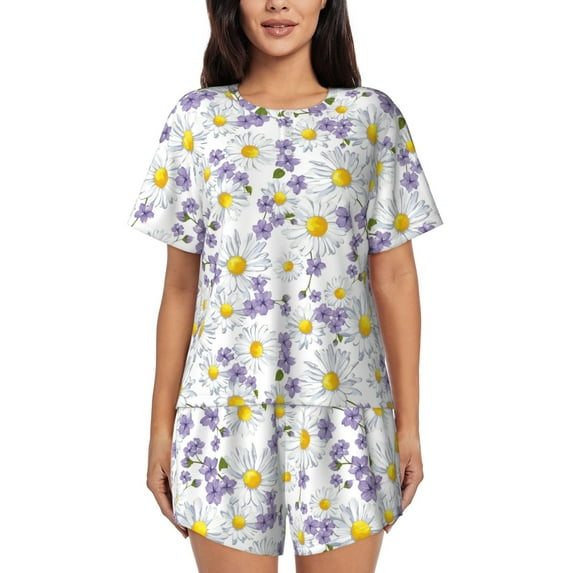 Bixox Women's Daisies Flowers Printed Pajama Set 2 Piece Lounge Set Top and Shorts Soft Pajamas, Shorts with Pockets