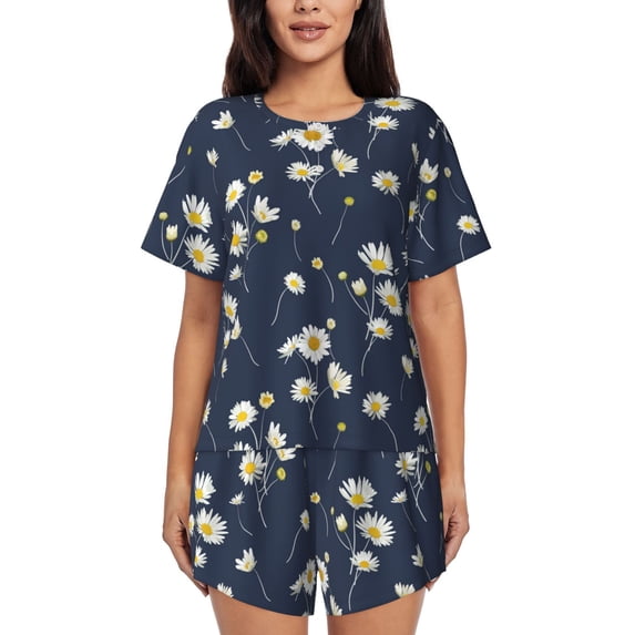 Bixox Women's Daisies Flowers Printed Pajama Set 2 Piece Lounge Set Top and Shorts Soft Pajamas, Shorts with Pockets