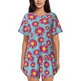 thumbnail image 1 of Bixox Women's Daisies Flowers Printed Pajama Set 2 Piece Lounge Set Top and Shorts Soft Pajamas, Shorts with Pockets, 1 of 7