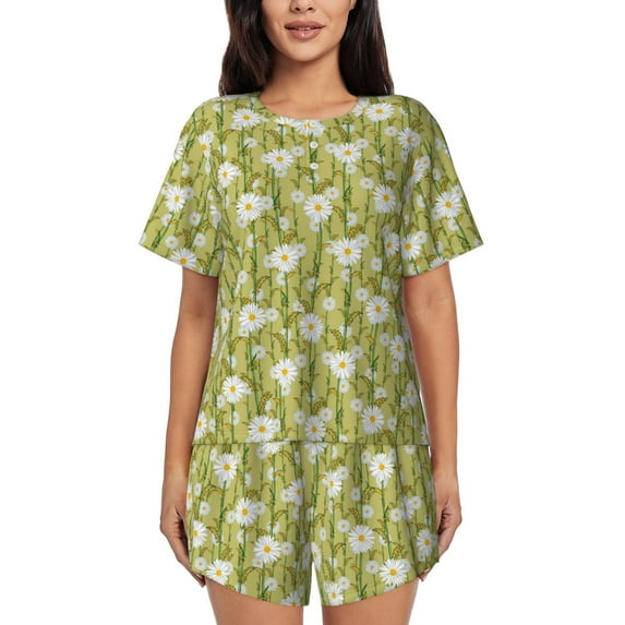 Bixox Women's Daisies Flowers Printed Pajama Set 2 Piece Lounge Set Top and Shorts Soft Pajamas, Shorts with Pockets