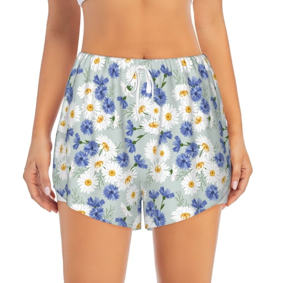 Bixox Women's Daisies Flowers pattern 2 in 1 Running Shorts - Lightweight Athletic Workout Gym Yoga Shorts Liner with Pockets - XX-Large