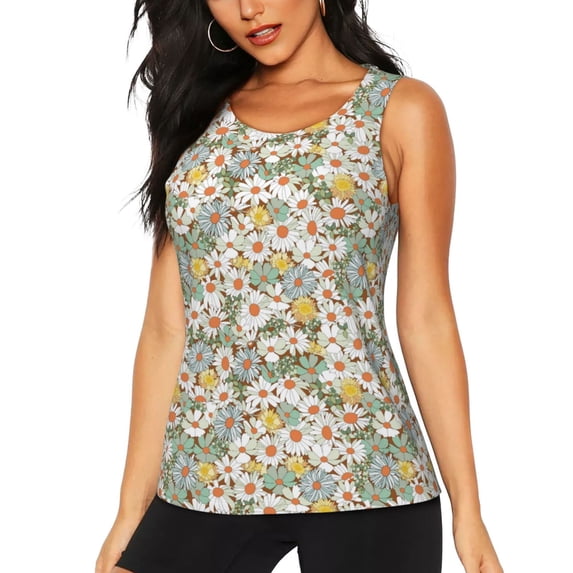 Bixox Women's Daisy Printed Sleeveless Fitness Workout Running Quick-Dry Tank Top