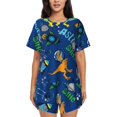 thumbnail image 1 of Bixox Women's Dinosaur In Space Printed Pajama Set 2 Piece Lounge Set Top and Shorts Soft Pajamas, Shorts with Pockets, 1 of 7