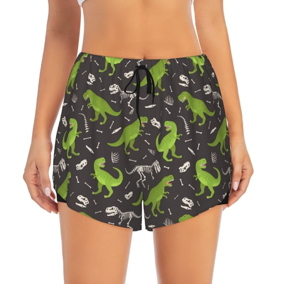 Bixox Women's Dinosaur Skeleton pattern 2 in 1 Running Shorts - Lightweight Athletic Workout Gym Yoga Shorts Liner with Pockets - Small