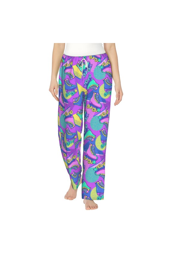 Women's Disco Roller Skates Patterned Pajama Pants Loungewear
