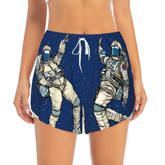 Bixox Women's Disco party Astronaut Dancing pattern 2 in 1 Running Shorts - Lightweight Athletic Workout Gym Yoga Shorts Liner with Pockets - XX-Large