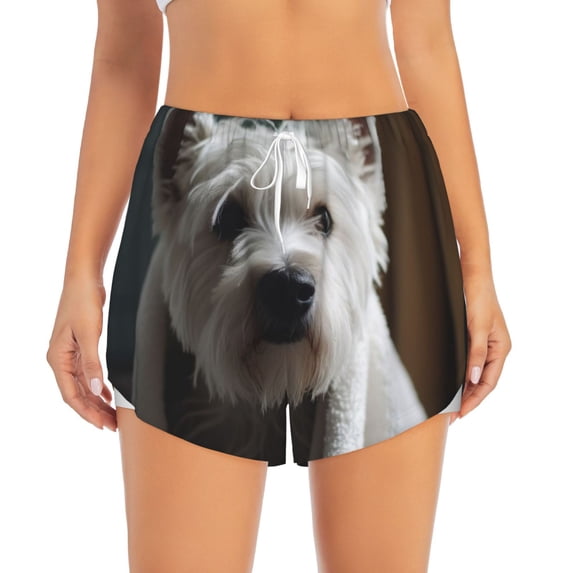Bixox Women's Dog Wrapped in Towel 1 pattern 2 in 1 Running Shorts - Lightweight Athletic Workout Gym Yoga Shorts Liner with Pockets - X-Large