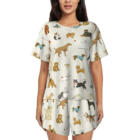 Bixox Women's Dogs Funny Pets Printed Pajama Set 2 Piece Lounge Set Top and Shorts Soft Pajamas, Shorts with Pockets