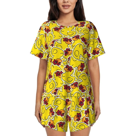 Bixox Women's Duck with Star Sunglasses Printed Pajama Set 2 Piece Lounge Set Top and Shorts Soft Pajamas, Shorts with Pockets