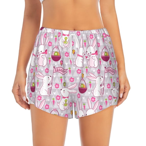 Bixox Women's Easter Rabbit pattern 2 in 1 Running Shorts - Lightweight Athletic Workout Gym Yoga Shorts Liner with Pockets - XX-Large