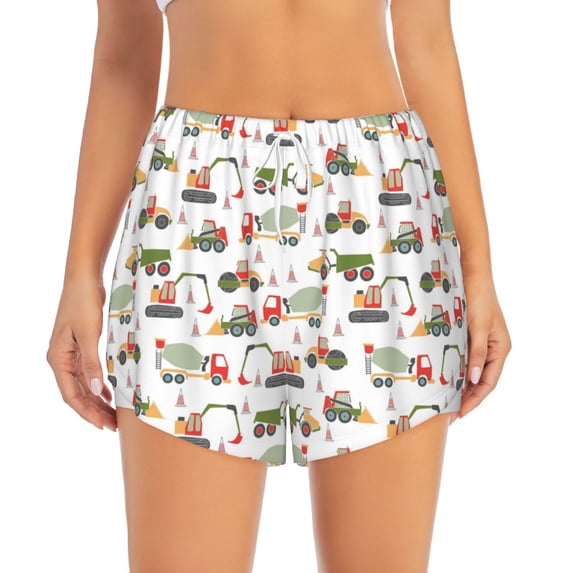 Bixox Women's Excavator pattern 2 in 1 Running Shorts - Lightweight Athletic Workout Gym Yoga Shorts Liner with Pockets - XX-Large