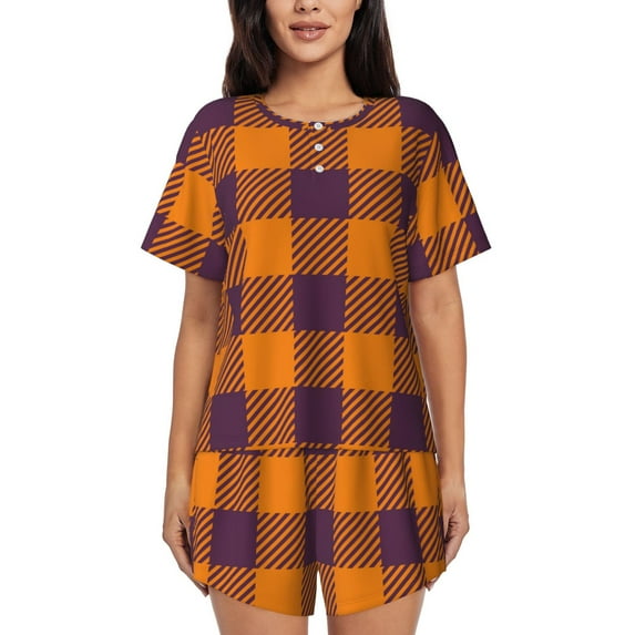 Bixox Women's Fall Buffalo Plaid Printed Pajama Set 2 Piece Lounge Set Top and Shorts Soft Pajamas, Shorts with Pockets