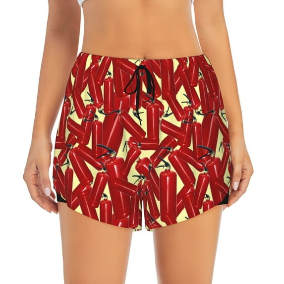 Bixox Women's Fire Extinguisher pattern 2 in 1 Running Shorts - Lightweight Athletic Workout Gym Yoga Shorts Liner with Pockets - Small