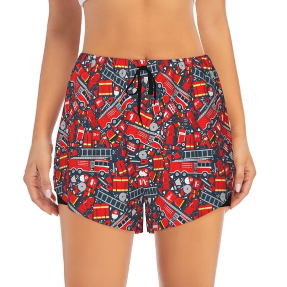 Bixox Women's Fire Sign pattern 2 in 1 Running Shorts - Lightweight Athletic Workout Gym Yoga Shorts Liner with Pockets - Large