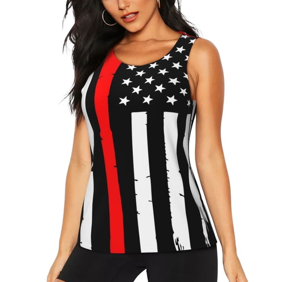 Bixox Women's Firefighters USA Flag Printed Sleeveless Fitness Workout Running Quick-Dry Tank Top