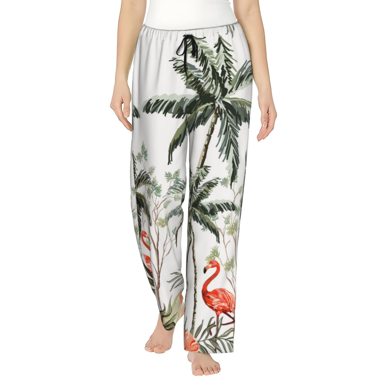 Bixox Women's Flamingo Palm Trees Patterned Pajama Pants Loungewear