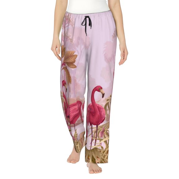 Bixox Women's Flamingos In The Tropical Forest Patterned Pajama Pants Loungewear