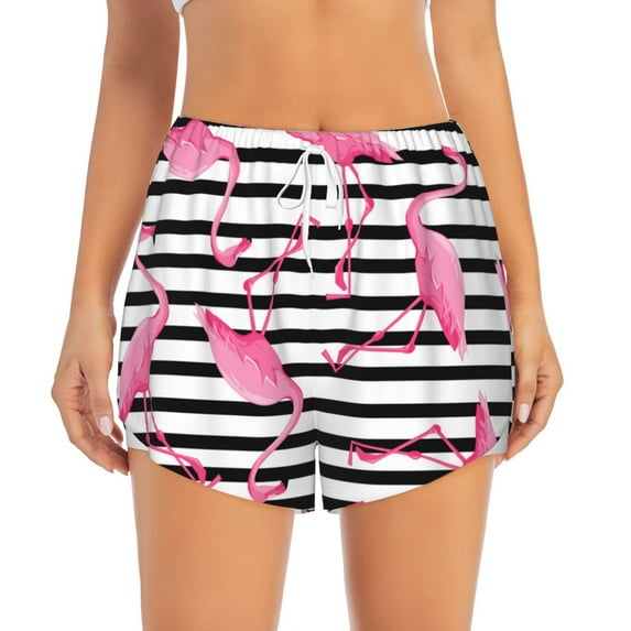Bixox Women's Flamingos pattern 2 in 1 Running Shorts - Lightweight Athletic Workout Gym Yoga Shorts Liner with Pockets - Medium