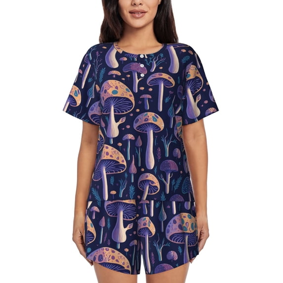 Bixox Women's Floral Hippie Mushrooms Printed Pajama Set 2 Piece Lounge Set Top and Shorts Soft Pajamas, Shorts with Pockets