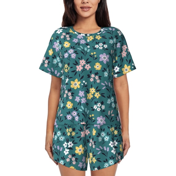 Bixox Women's Floral Printed Pajama Set 2 Piece Lounge Set Top and Shorts Soft Pajamas, Shorts with Pockets