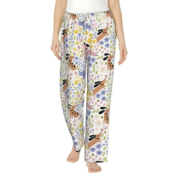 Bixox Women's Floral Puppy Patterned Pajama Pants Loungewear