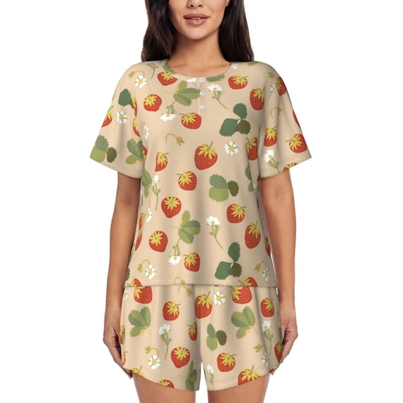 Bixox Women's Floral Strawberr Printed Pajama Set 2 Piece Lounge Set Top and Shorts Soft Pajamas, Shorts with Pockets
