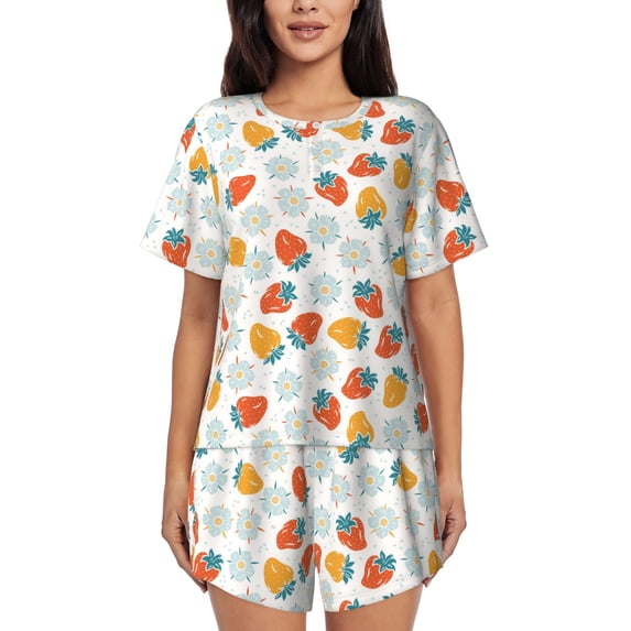 Bixox Women's Floral Strawberr Printed Pajama Set 2 Piece Lounge Set Top and Shorts Soft Pajamas, Shorts with Pockets