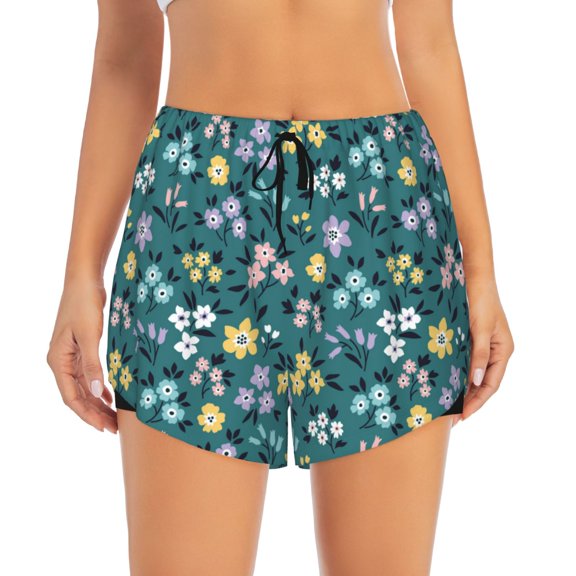Bixox Women's Floral pattern 2 in 1 Running Shorts - Lightweight Athletic Workout Gym Yoga Shorts Liner with Pockets - Small