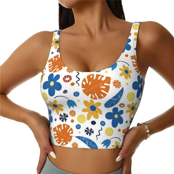 Bixox Women's Flower Pattern Fitness Navel Tank Top U-Back Yoga Tank Top Sweatshirt Sports Bra