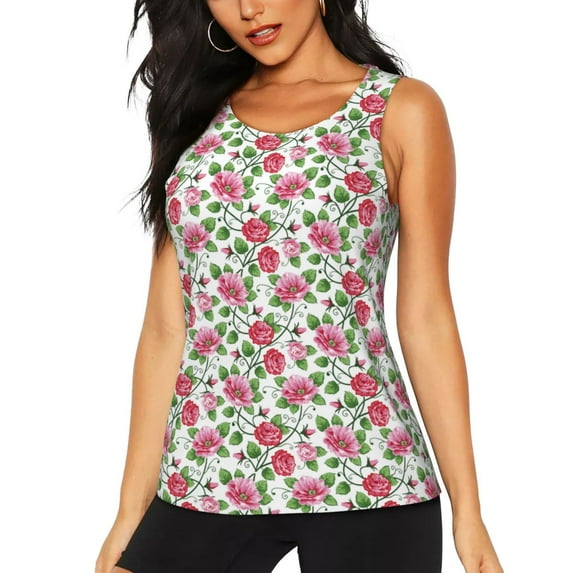 Bixox Women's Flower Printed Sleeveless Fitness Workout Running Quick-Dry Tank Top