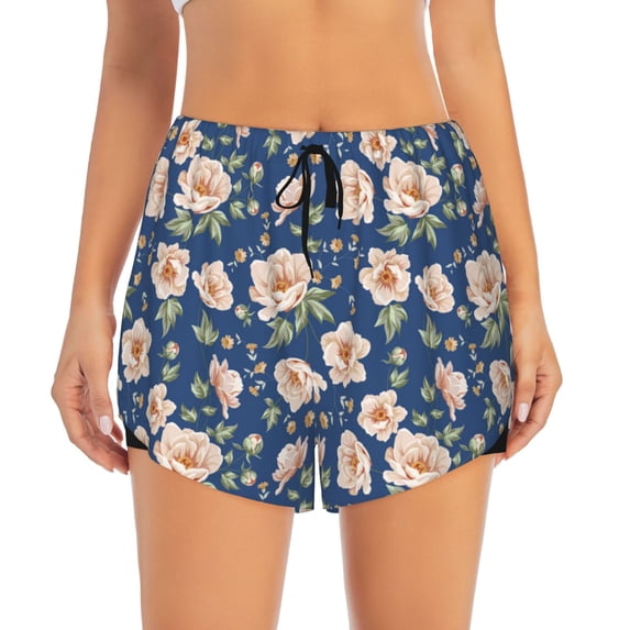 Bixox Women's Flower pattern 2 in 1 Running Shorts - Lightweight Athletic Workout Gym Yoga Shorts Liner with Pockets - Large