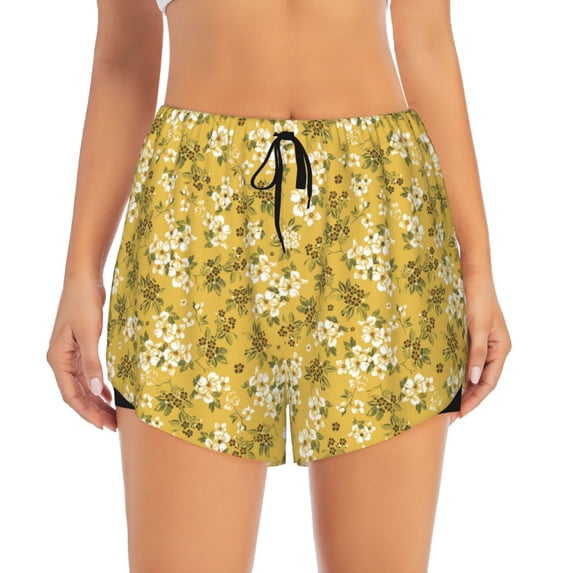 Bixox Women's Flower pattern 2 in 1 Running Shorts - Lightweight Athletic Workout Gym Yoga Shorts Liner with Pockets - Medium