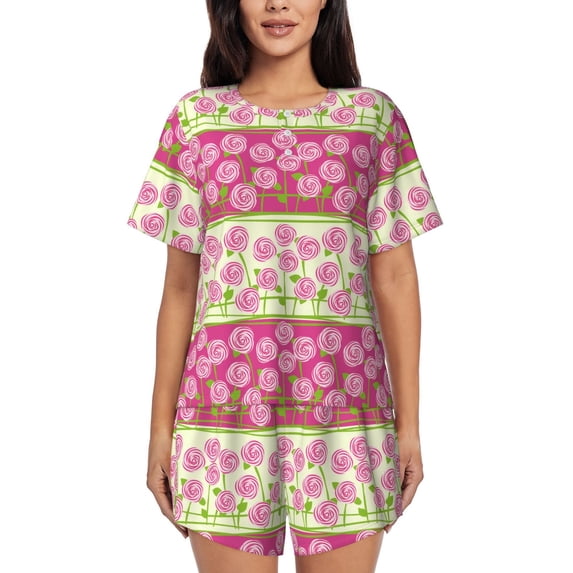 Bixox Women's Flowers Printed Pajama Set 2 Piece Lounge Set Top and Shorts Soft Pajamas, Shorts with Pockets