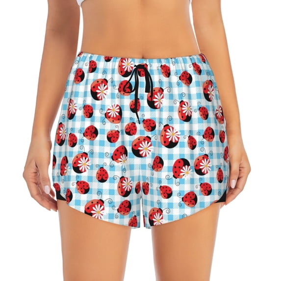 Bixox Women's Flowers and Lady Bugs pattern 2 in 1 Running Shorts - Lightweight Athletic Workout Gym Yoga Shorts Liner with Pockets - XX-Large