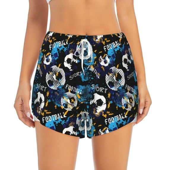 Bixox Women's Football pattern 2 in 1 Running Shorts - Lightweight Athletic Workout Gym Yoga Shorts Liner with Pockets - XX-Large