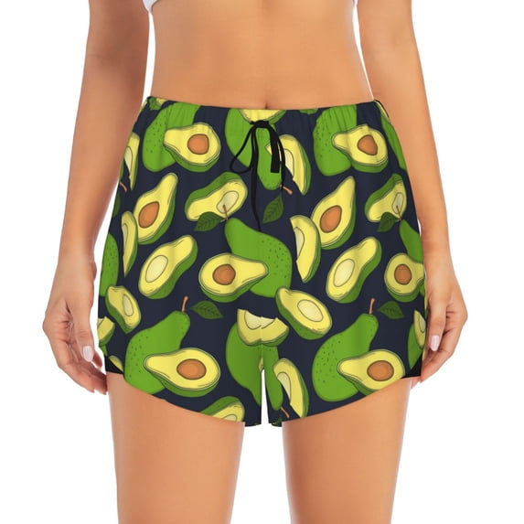 Bixox Women's Fresh Avocado pattern 2 in 1 Running Shorts - Lightweight Athletic Workout Gym Yoga Shorts Liner with Pockets -