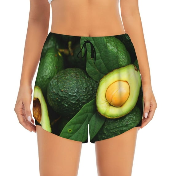 Bixox Women's Fresh Avocados pattern 2 in 1 Running Shorts - Lightweight Athletic Workout Gym Yoga Shorts Liner with Pockets -