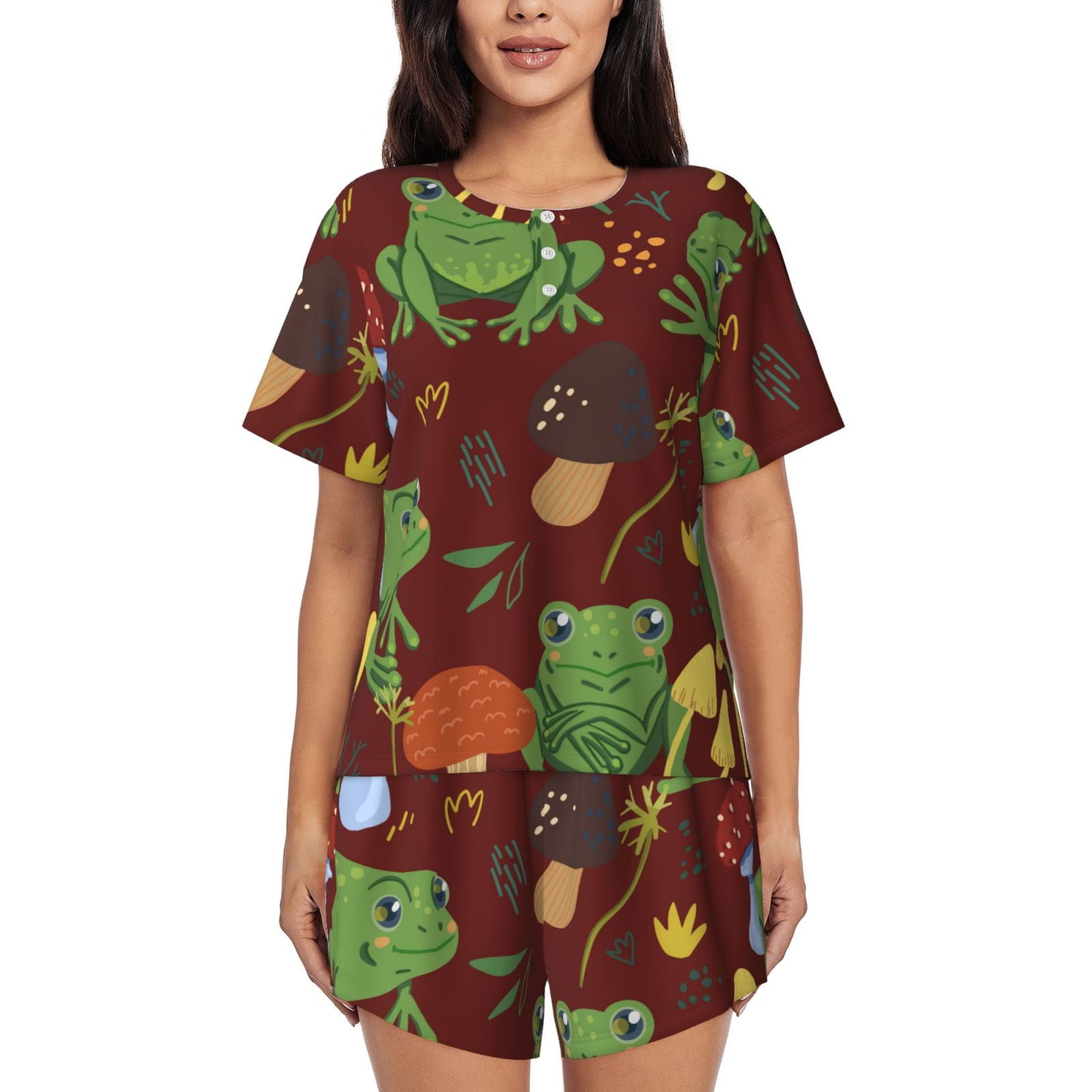 Bixox Women's Frogs and Mushrooms Printed Pajama Set 2 Piece Lounge Set ...