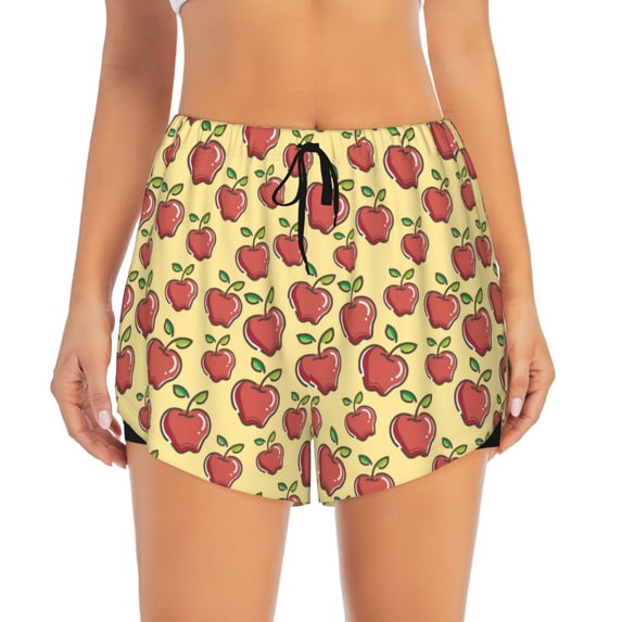 Bixox Women's Fruit pattern 2 in 1 Running Shorts - Lightweight Athletic Workout Gym Yoga Shorts Liner with Pockets - X-Large
