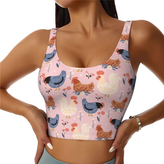 Bixox Women's Funny Chicken Pattern Fitness Navel Tank Top U-Back Yoga Tank Top Sweatshirt Sports Bra
