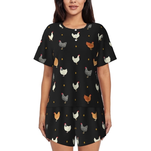Bixox Women's Funny Chicken Printed Pajama Set 2 Piece Lounge Set Top and Shorts Soft Pajamas, Shorts with Pockets