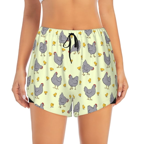 Bixox Women's Funny Chicken pattern 2 in 1 Running Shorts - Lightweight Athletic Workout Gym Yoga Shorts Liner with Pockets - Medium