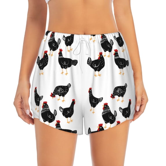 Bixox Women's Funny Chicken pattern 2 in 1 Running Shorts - Lightweight Athletic Workout Gym Yoga Shorts Liner with Pockets - Medium